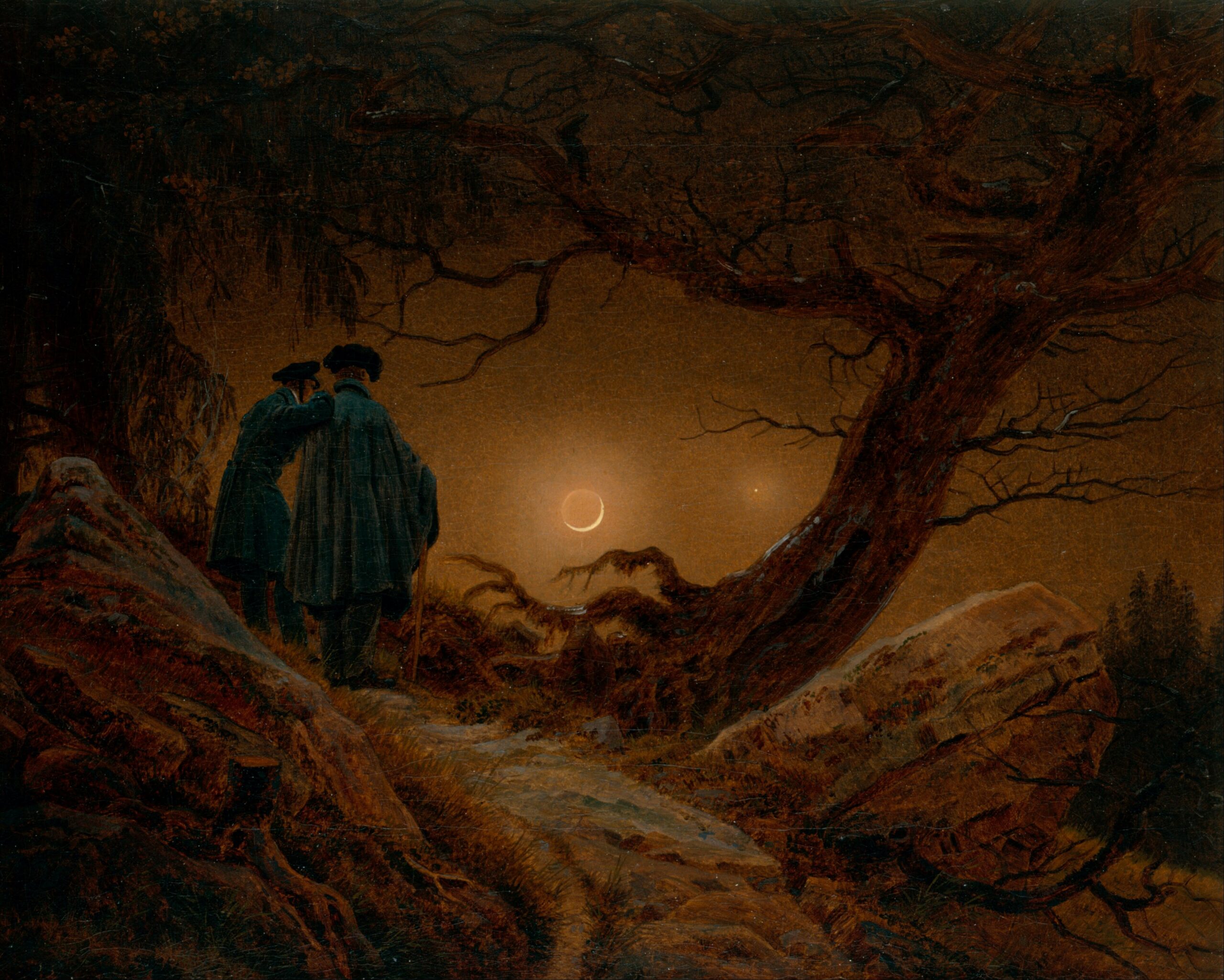 Deux hommes contemplant la Lune (1825-1830) &mdash; Caspar David Friedrich
